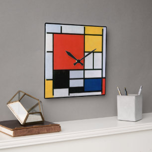 Abstrakte Komposition von Piet Mondrian Quadratische Wanduhr