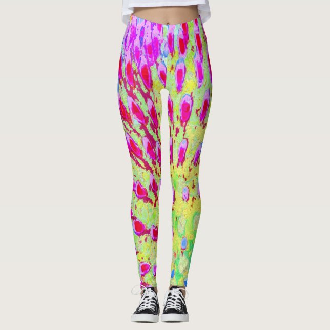 Abstrakte Kone-Blume mit mehrfarbigem Regenbogen Leggings (Vorderseite)