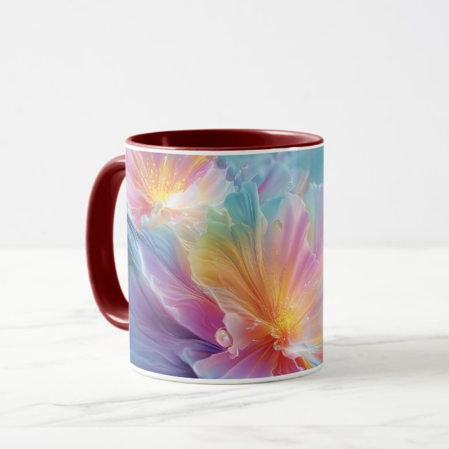 Abstrakte kosmische Blumenexplosion in Pastell Tasse (Vorderseite Links)