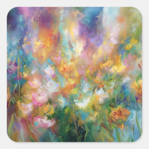 Abstrakte kosmische Blumenexplosion in Pastellfarb Quadratischer Aufkleber