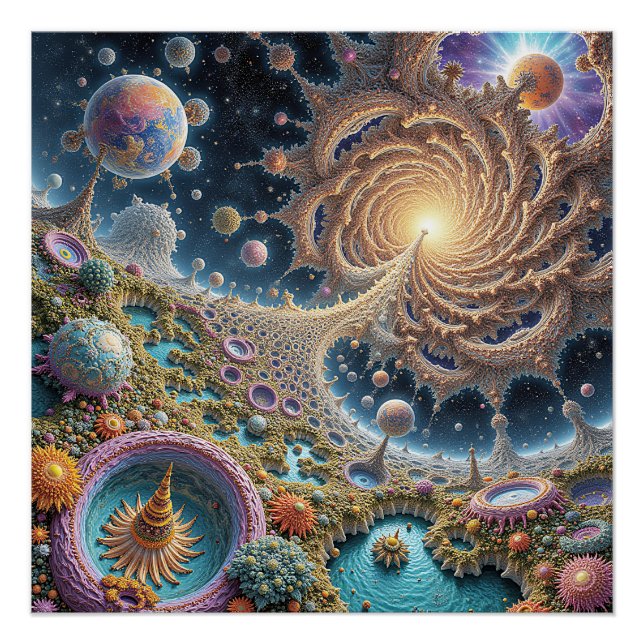 Abstrakte kosmische Harmonie mit Mandalenenergie Poster (Vorderseite)