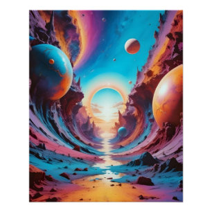 Abstrakte kosmische Horizont-Fantasie Hintergrundg Poster