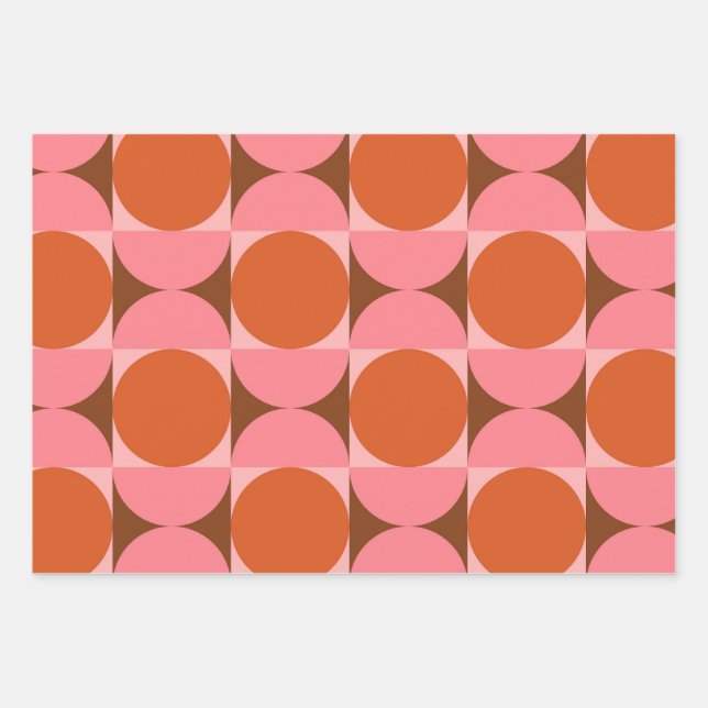 Abstrakte Kreise des mittleren Jahrhunderts rosa u Geschenkpapier Set (Vorderseite)