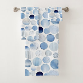 Abstrakte Kreise in Blau und Weiß Moderne Badhandtuch Set