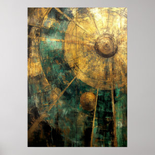 Abstrakte Kreise in Gold und Türkis Poster