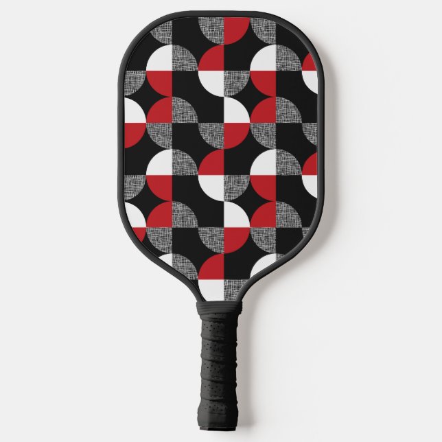 Abstrakte Kreise in Schwarz und Grau Pickleball Schläger (Rückseite)