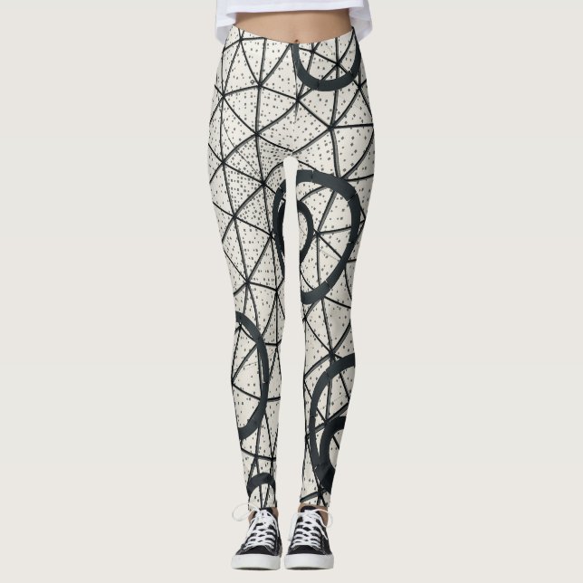 Abstrakte Kreise in Schwarz und Weiß Leggings (Vorderseite)
