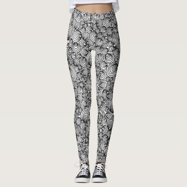 Abstrakte Kreise in Schwarz und Weiß Leggings (Vorderseite)