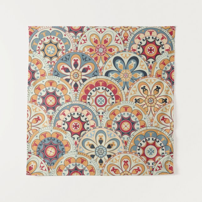 Abstrakte Kreise: Trendiges farbiges Hintergrundbi Wandteppich (Vorderseite)