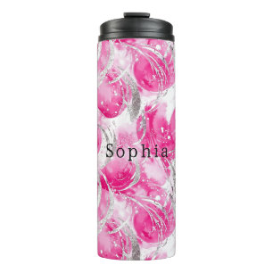 Abstrakte Kreisel in rosa Silberglanz Thermosbecher