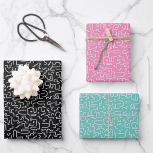 Abstrakte Kritzel Linien Geschenkpapier Set
