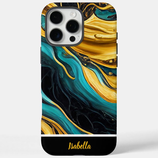 Abstrakte Kunst aus Gold und Türkis iPhone 16 Pro Max Hülle (Rückseite)