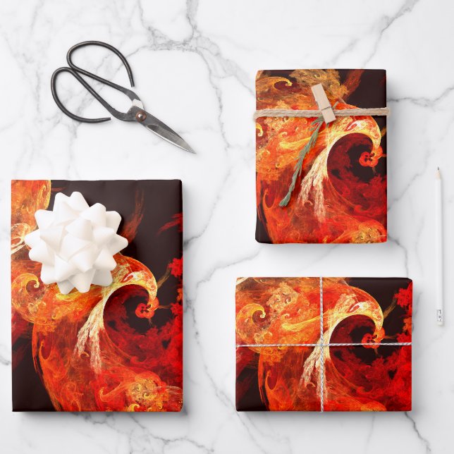 Abstrakte Kunst beim Tanzen von Feuervögeln Geschenkpapier Set (Vorderseite)