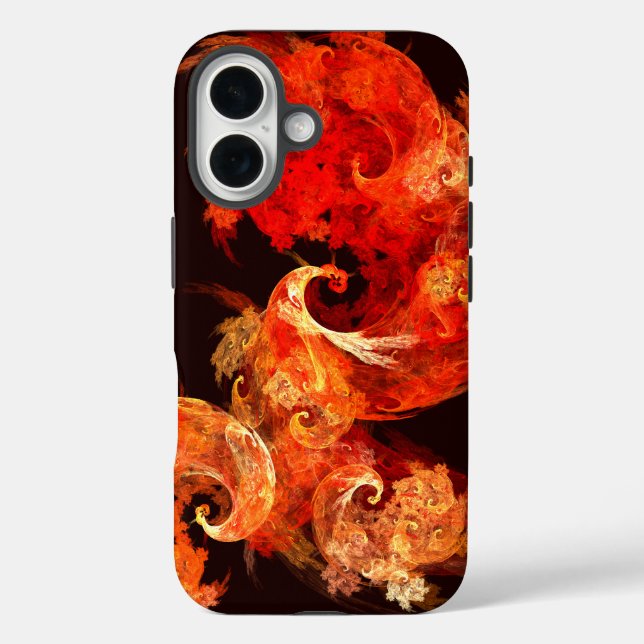 Abstrakte Kunst beim Tanzen von Feuervögeln iPhone 16 Hülle (Rückseite)