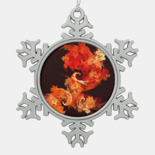 Abstrakte Kunst beim Tanzen von Feuervögeln Schneeflocken Zinn-Ornament