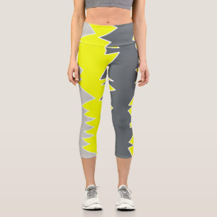 Abstrakte Kunst Blassgraue gelbe Holzkohle Grau Capri Leggings
