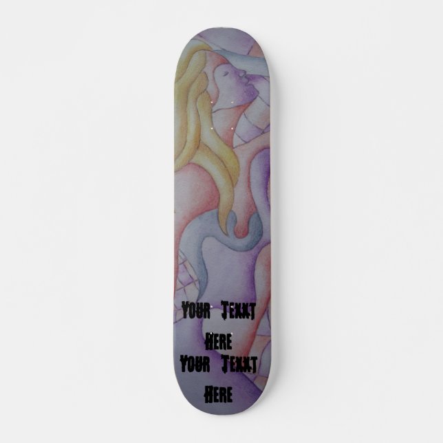 abstrakte Kunst, buntes Rosa, positives Retro Skateboard (Vorne)