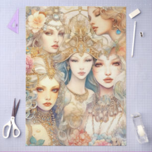 Abstrakte Kunst Collage Decoupage Meerjungfrauen Seidenpapier