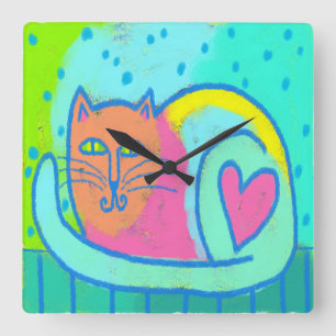 Abstrakte Kunst der Katze Quadratische Wanduhr