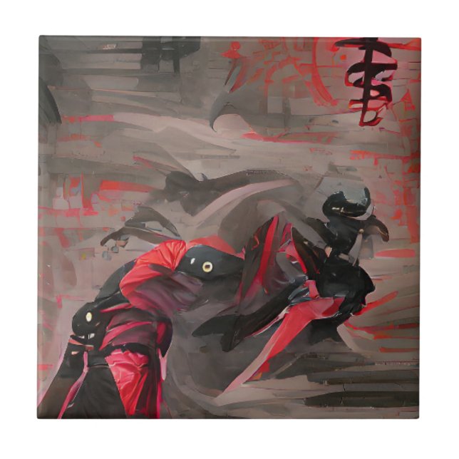 Abstrakte Kunst der Ninja roten Todes Fliese (Vorderseite)