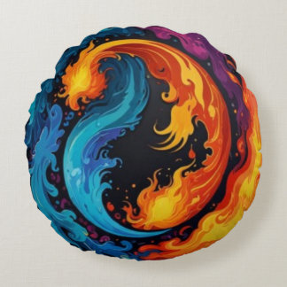 Abstrakte Kunst-Design für Feuer und Wasser Rundes Kissen