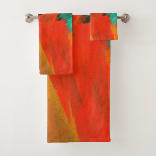 Abstrakte Kunst, die rotes orange Goldgrün malt Badhandtuch Set