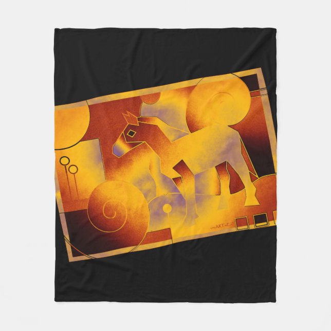 Abstrakte KUNST - EIN PFERD - braun orange Fleecedecke (Vorderseite)
