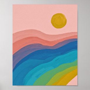 Abstrakte Kunst Farben Wasserfarbe Rosa Blau Poster