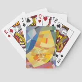 Abstrakte Kunst, goldenes Monogramm, schwarzer Sch Spielkarten