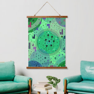 Abstrakte Kunst: Grüne Kiwi-Frucht Wandteppich Mit Holzrahmen