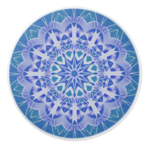 Abstrakte Kunst handgemalte blaue Teal-Mandala-Ker Keramikknauf