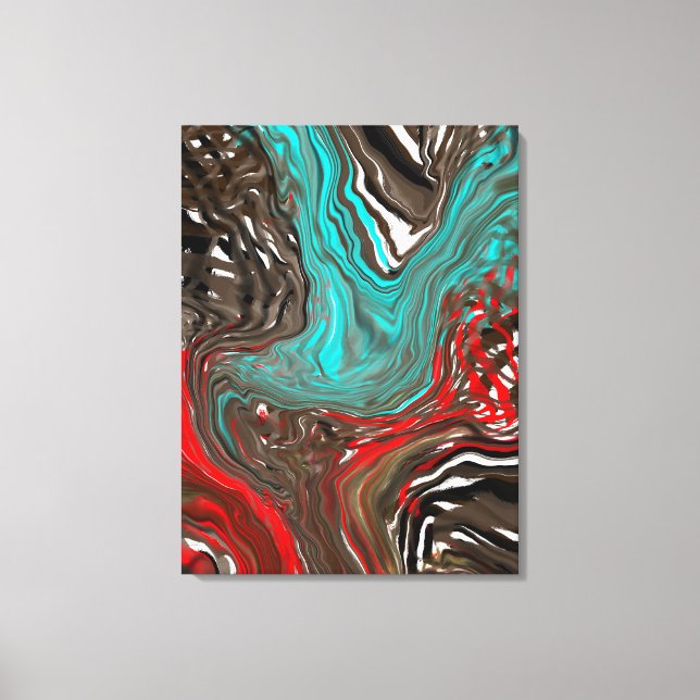 Abstrakte Kunst in Blau, Braun und Rot Leinwanddruck (Vorderseite)