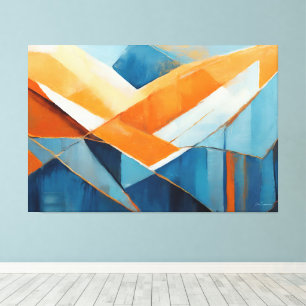 Abstrakte Kunst in Blau Orange gemalt Leinwanddruck