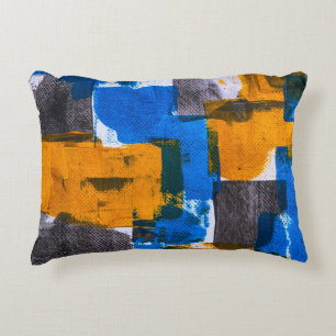 Abstrakte Kunst in Blau, Orange und Grau Dekokissen