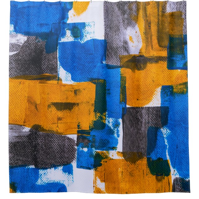 Abstrakte Kunst in Blau, Orange und Grau Duschvorhang (Vorderseite)