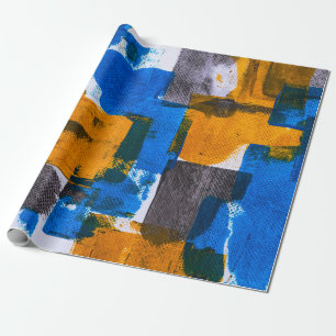 Abstrakte Kunst in Blau, Orange und Grau Geschenkpapier