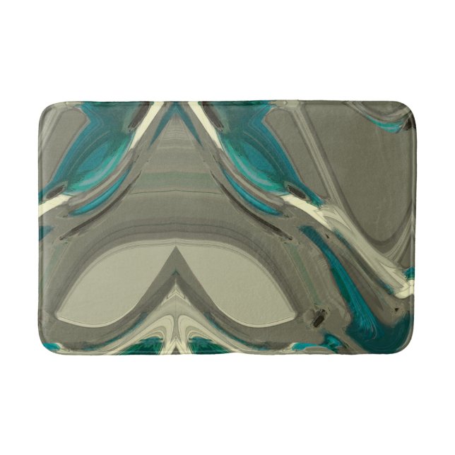 Abstrakte Kunst in Grau und Blau Badematte (Vorderseite)
