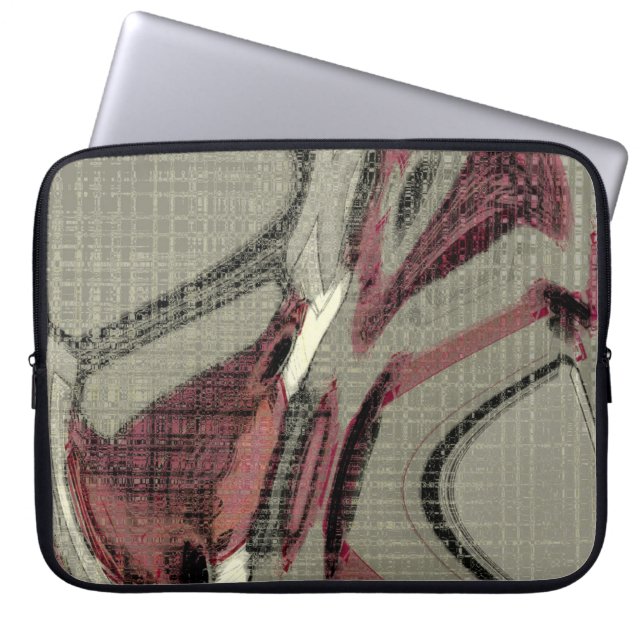 Abstrakte Kunst in Grau und Rot Laptopschutzhülle (Vorderseite)