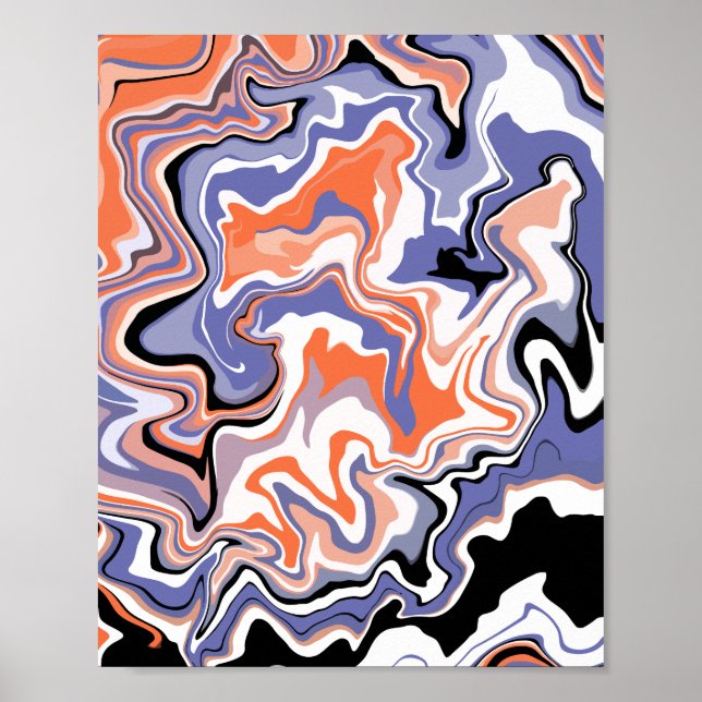 Abstrakte Kunst in Orange, Blau, Schwarz und Weiß Poster (Vorne)