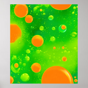Abstrakte Kunst in orangefarbener und grüner Blase Poster