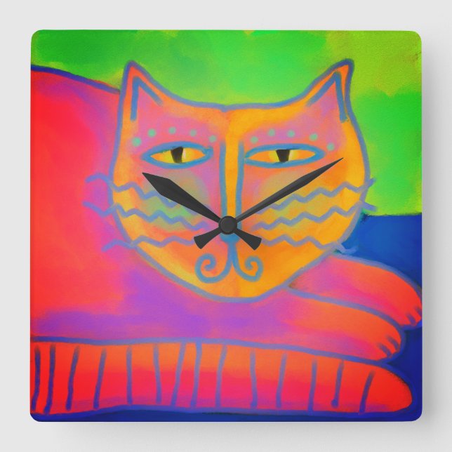 Abstrakte Kunst in Pink Quadratische Wanduhr (Vorderseite)