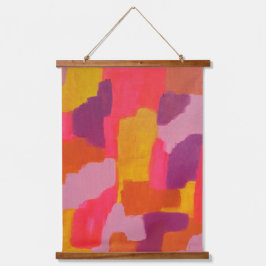 Abstrakte Kunst in Rosa und Gelb Wandteppich Mit Holzrahmen
