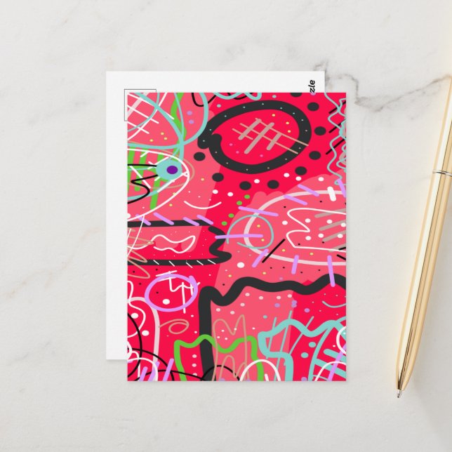 Abstrakte Kunst in Rot Postkarte (Vorderseite/Rückseite Beispiel)