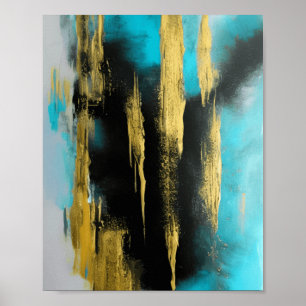 Abstrakte Kunst in Türkis, Gold und Schwarz Poster