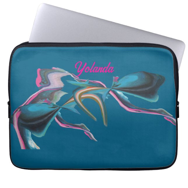 Abstrakte Kunst in Türkis Hot Pink und Orange Laptopschutzhülle (Vorderseite)
