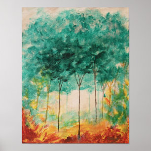 Abstrakte Kunst Landschaftsbäume Malerei, Türkis,  Poster