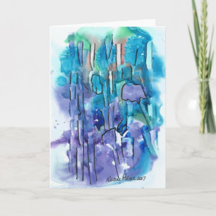 Abstrakte Kunst, Lila, blau, Aquarelldruck Karte