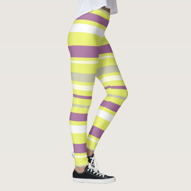 Abstrakte Kunst Lila Graue, gelbe Streifen Leggings (Rechts)