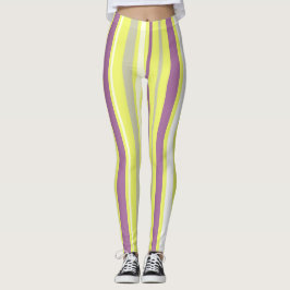 Abstrakte Kunst Lila Graue, gelbe Streifen Leggings