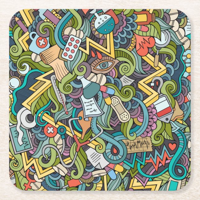 Abstrakte Kunst-medizinisches Ikonen-Muster Rechteckiger Pappuntersetzer (Vorderseite)